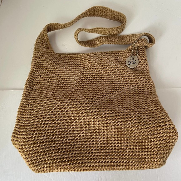 The Sak Crocheted Purse Bag Shoulder Tan Snap Closure - Picture 1 of 7
